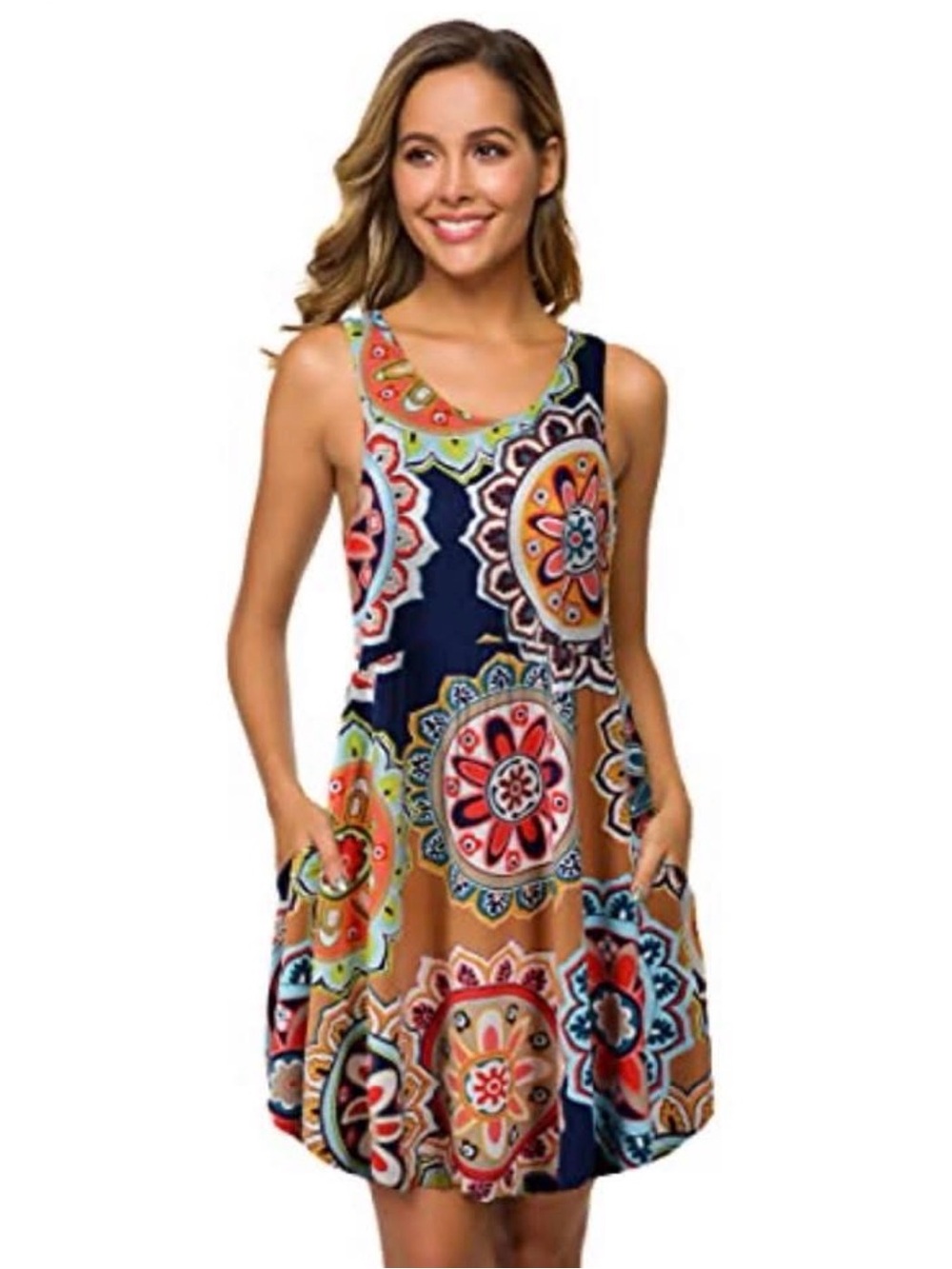 NWOT Boutique Boho A line dress, sz small/ med, Boho, colorful, tribal , beach